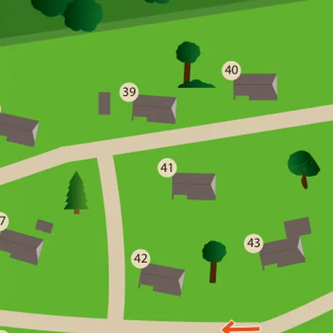 Plattegrond van het park met huisje 41 in het midden