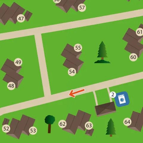 Plattegrond van het park met huisje 54 in het midden
