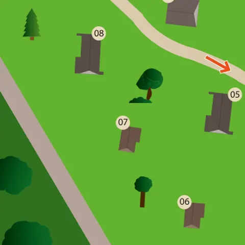 Plattegrond van het park met huisje 7 in het midden