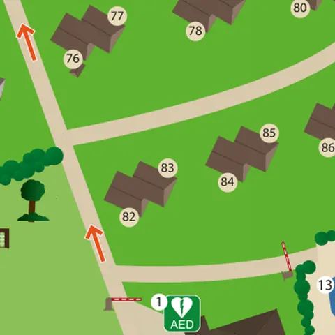 Plattegrond van het park met huisje 83 in het midden