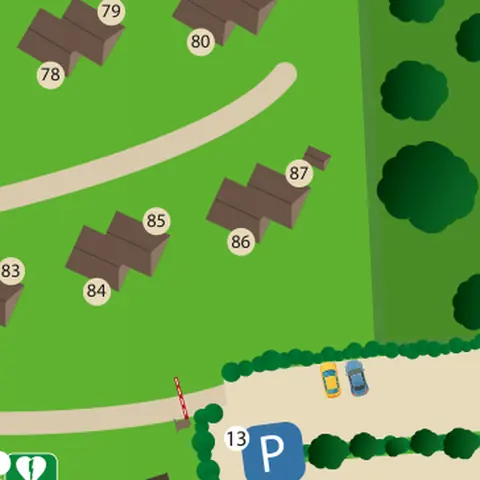 Plattegrond van het park met huisje 86 in het midden